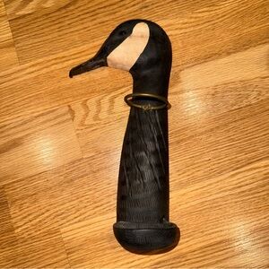Carved Wooden Canadian Goose Matchstick Holder Signed HB Hope‎ Brown